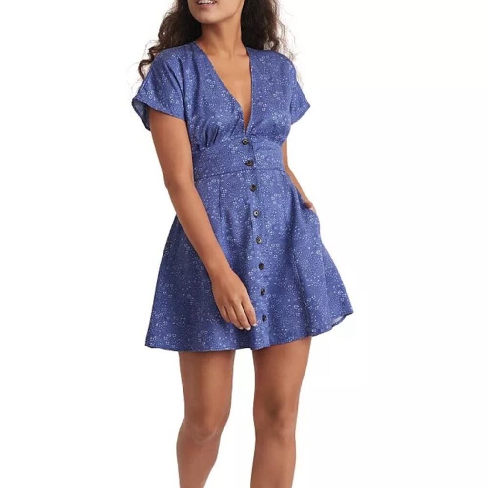 Marine Layer Blue Floral Button-Front Mini Dress